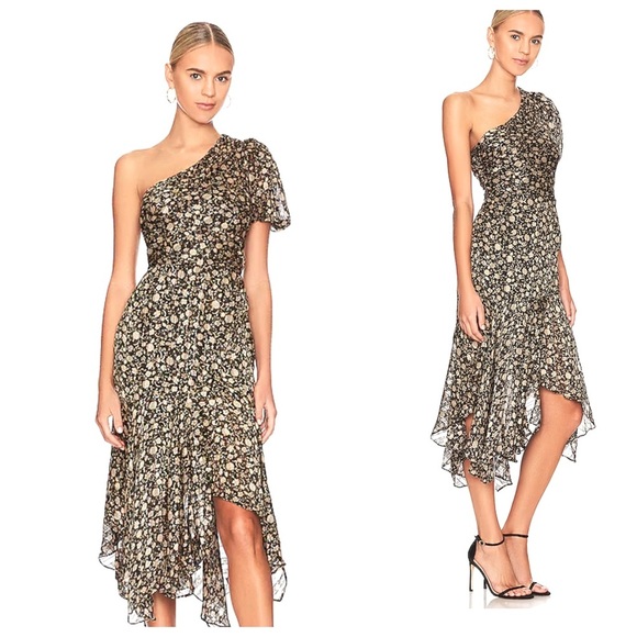 NWT ASTR The Label Santorini Midi Dress in Black & Taupe Multi, size Medium - Picture 12 of 12